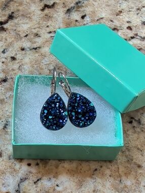 Teardrop Blue Druzy Style Teardrop Earrings - Women Jewelry